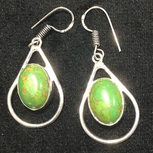 925 Sterling Silver Cooper Green Turquoise Dangle Earrings